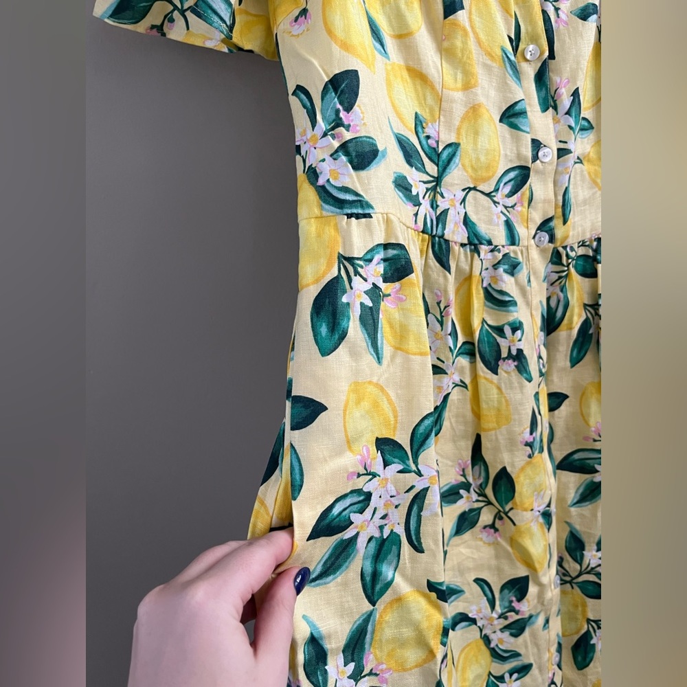 Draper James Yellow Lemon Print 100% Linen Mini Dress - Picture 8 of 13